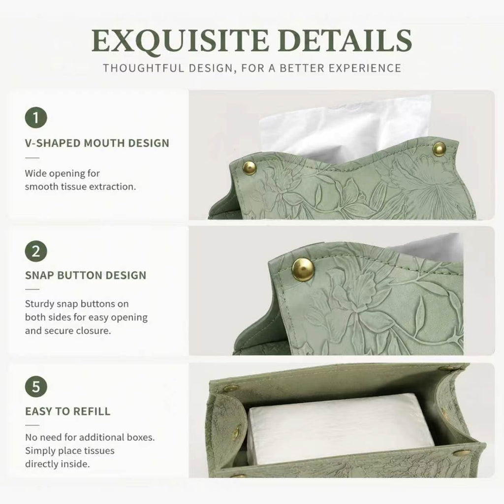 2 Rectangular Tissue Box Covers – Premium PU Leather,Embossed Faux Leather