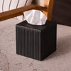 Monarch Abode Tissue Box Cover Square – Handcrafted Ridge Embossed Black Metal Tissue Holder Box for Bathroom Accessory, Aesthetic Decorative Facial Napkin Cube for Modern Home Decor