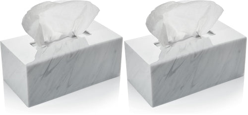 Acrylic Tissue Box Holder, Clear Dispenser for Facial Tissues, Napkins, and Dryer Sheets. Perfect for Bathrooms, Desks, Countertops, Vanities, Bedrooms, and Nightstands (Rectangle, Marble) (Pack of 2)