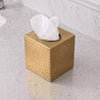 Monarch Abode Tissue Box Cover Square – Hand Hammered Brushed Gold Metal Tissue Holder Box for Bathroom Accessory, Aesthetic Decorative Facial Napkin Cube for Modern Home Decor
