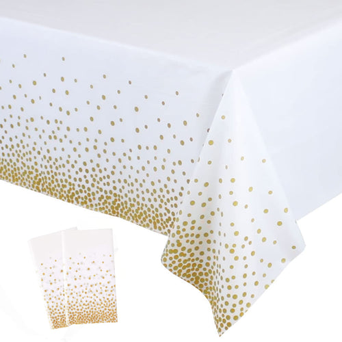2 Pack White and Gold Tablecloth Disposable Gold Tables Tablecloths for Rectangle 54