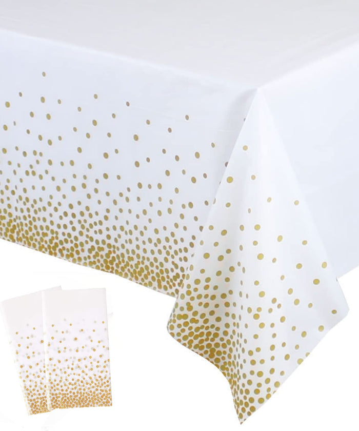 2 Pack White and Gold Tablecloth Disposable Gold Tables Tablecloths for Rectangle 54