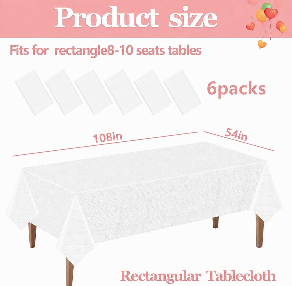 CUUSNNY 6 Pack White Paper Tablecloths for Rectangle Tables
