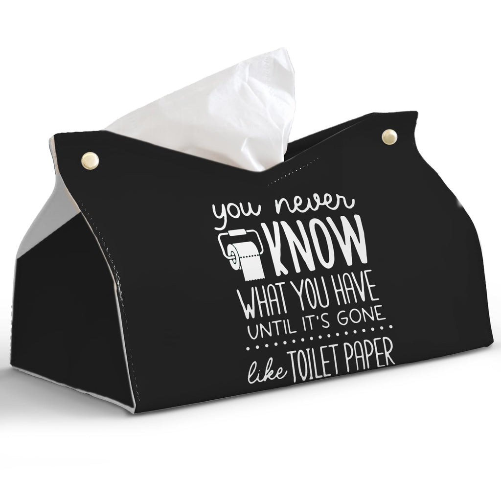 PaJiaNi Black Leather Tissue Box Cover for Bathroom Decor,Funny Decorative Toilet Paper Box Holder for WC,You NEVEN Know What You Have Until It's Gone AKE Toilet Paper,9.8x5.9x5.9