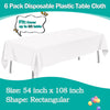 tujol White 6 Pack Plastic Table Cloth 54" x 108", Disposable Tablecloths Rectangle Table Cover, Plastic Tablecloths for Parties