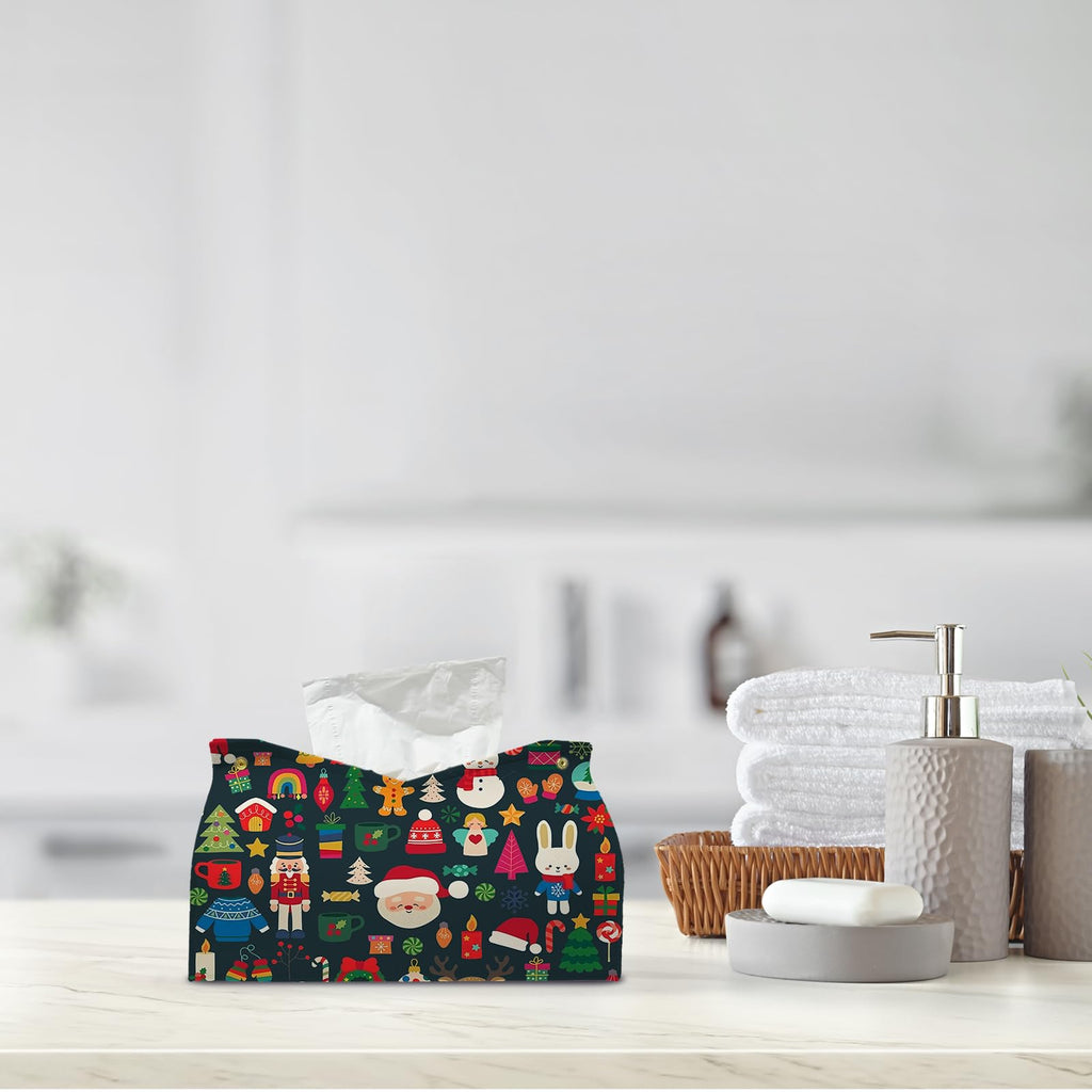 PaJiaNi Black Christmas Tissue Box Cover Rectangle for Winter Holiday Decor