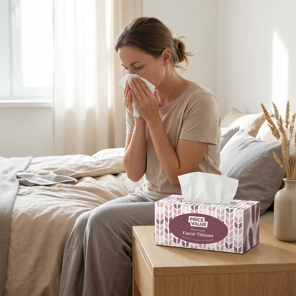 Price Value Facial Tissues, Soft Facial Tissue - 8 Boxes, 230 Sheets Per Box (1,840 Total Sheets), Gentle & Durable Tissue Boxes Bulk for Home, Office & Travel (Pack of 2)