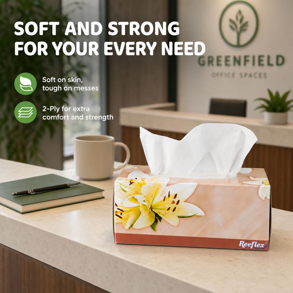 Reeflex Facial Tissues, 2-Ply Soft Facial Tissue - 4 Boxes, 230 Sheets Per Box (920 Total Sheets), Gentle & Durable Tissue Boxes Bulk for Home, Office & Travel (Pack of 2)