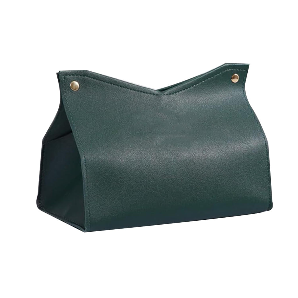 Aguoqwen 1PCS PU Leather Tissue Box Cover, Rectangle Facial Paper Organizer Dispenser, Modern Tissue Case Holder for Vanity Countertop Nightstands Living Room Office Desk Car (Dark Green)