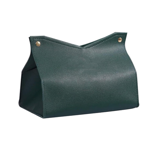 Aguoqwen 1PCS PU Leather Tissue Box Cover, Rectangle Facial Paper Organizer Dispenser, Modern Tissue Case Holder for Vanity Countertop Nightstands Living Room Office Desk Car (Dark Green)