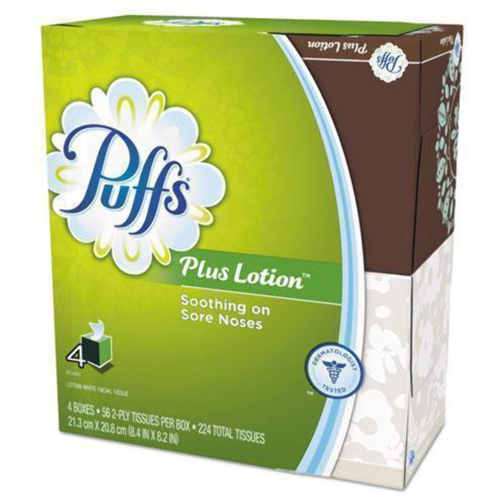 Puffs, PGC34899, Plus Lotion Facial Tissues, 4 / Pack, White