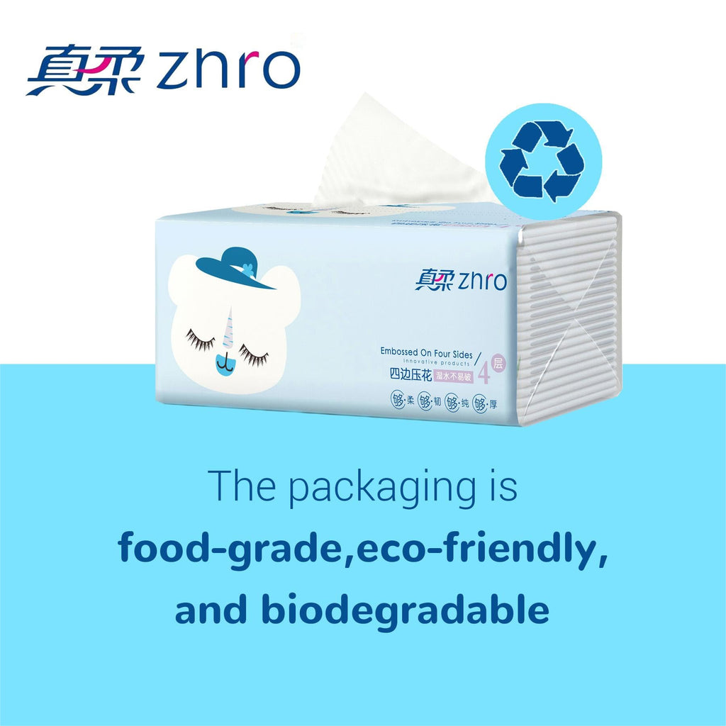 Zhro 4-Ply Facial Tissues, 16 Packs (5.6 x 3.6 x 2.7"[Not in Box]) - 1600 Sheets Total, Compact for Desk, Car & Bag, Hypoallergenic, Lint-Free