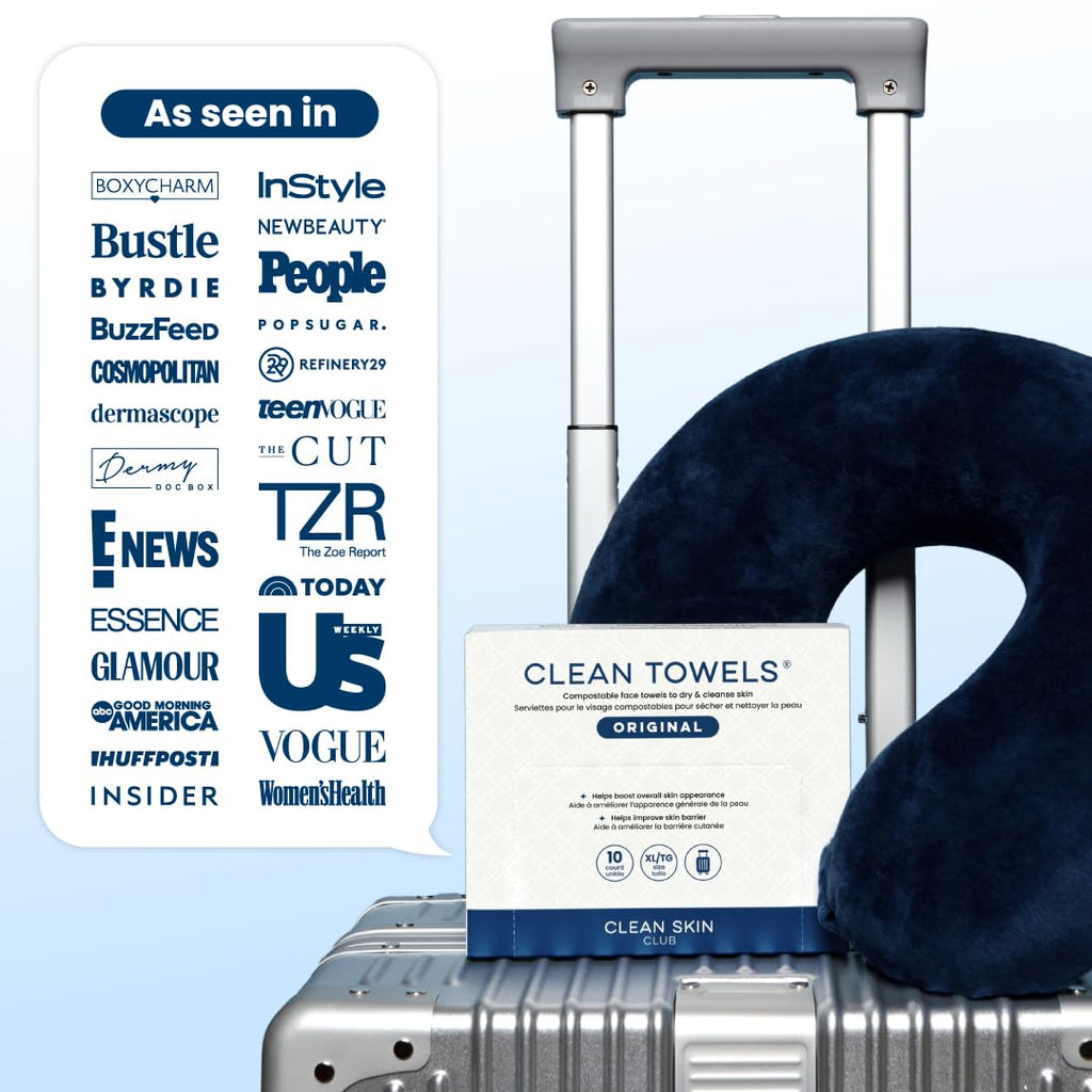 Clean Skin Club Clean Towels XL® Original 50 Ct + 10ct Travel Pack Duo, 100% USDA Biobased Disposable Face Towels, Eczema Association Accepted, Makeup Remover Dry Wipes, Ultra Soft