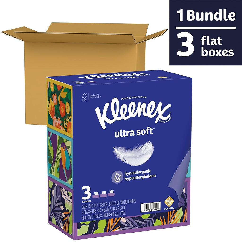 Kleenex Ultra Soft Facial Tissues, 3 Flat Boxes, 110 Tissues per Box (330 Total Tissues)