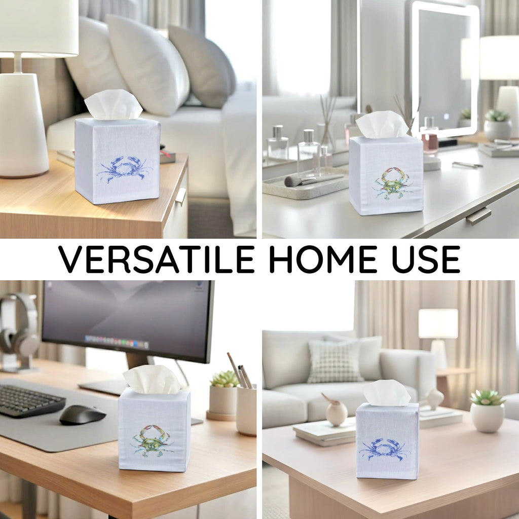 EmbroideryLinen.VN Square Tissue Box Cover Cute Set of 2, Blue & Green Crab