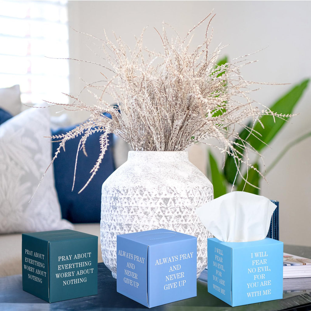 Fourluoo 12 Pack Bible Verse Facial Cube Tissues Boxes 600 Sheets 3 Ply