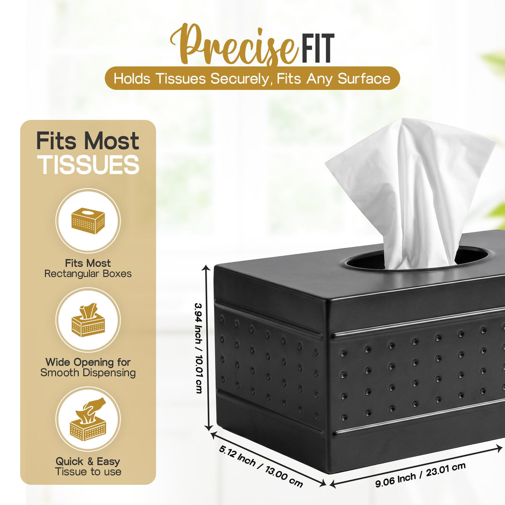 LUXMODE Handmade Metal Matte Black Tissue Box Cover Rectangle – 9x5.1x3.9 Inch – Open Bottom - Modern Tissue Box Holder for Bathroom, Living Room, Bedroom & Office Décor