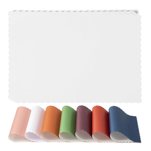 Fit Meal Prep 50 Pack Disposable Paper Placemats, 14 x 10 Inch White with Decorative Wavy Scalloped Edge for Restaurant Catering Dining Table, Baby Kids Birthday Parties