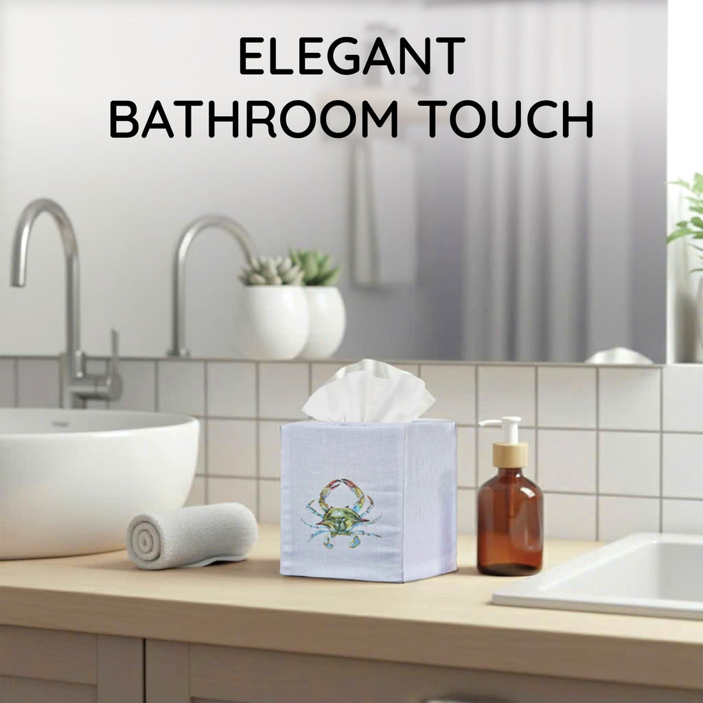 EmbroideryLinen.VN Square Tissue Box Cover Cute Set of 2, Blue & Green Crab