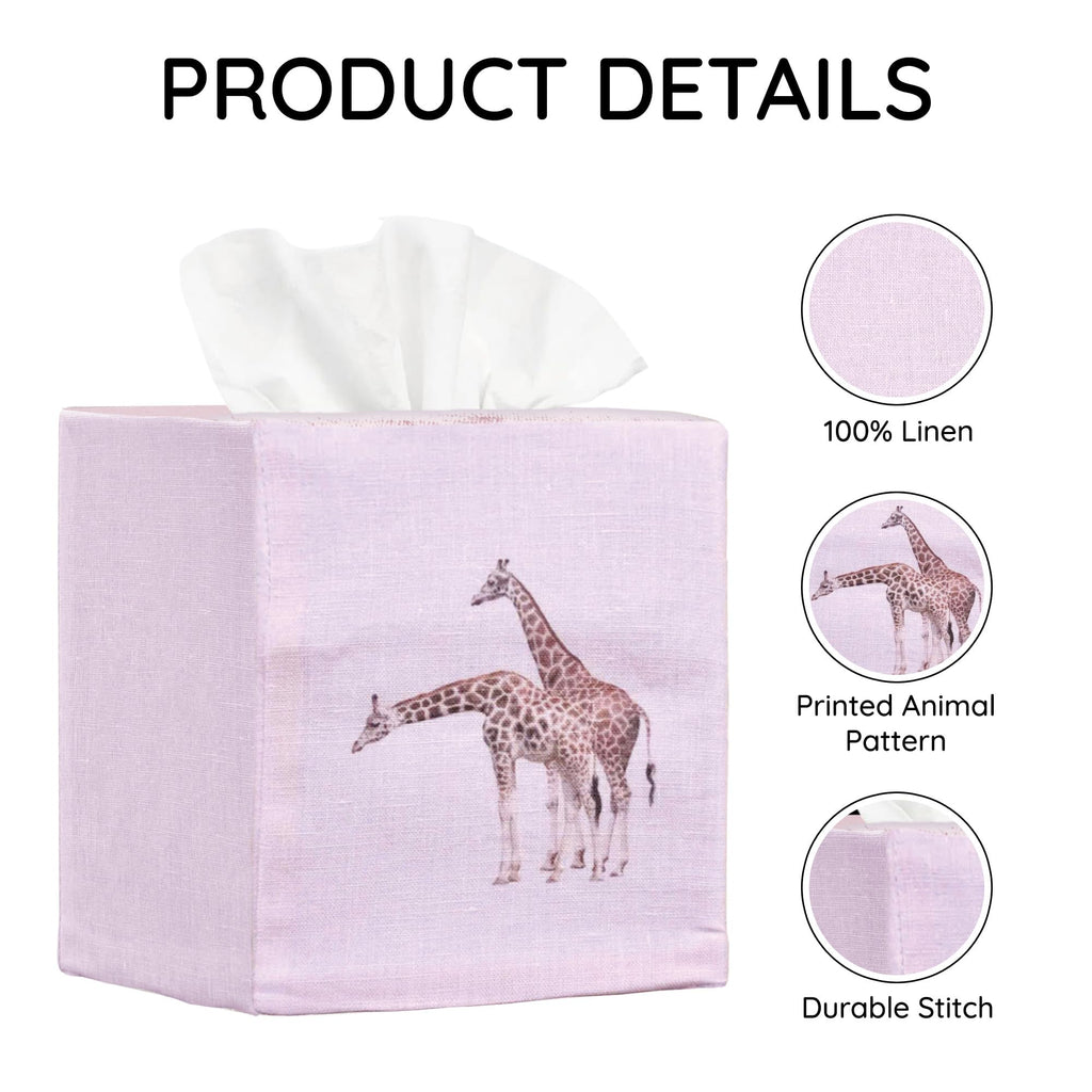 EmbroideryLinen.VN Square Tissue Box Cover Cute Set of 2, Giraffe