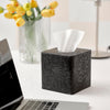 Square Tissue Box Cover Decorative,Napkin Dispenser,Facial Paper Holder for Bathroom Vanity Countertop,Bedroom Dresser,Night Stand, Desk, Office and End Table,Boho Flowers Black