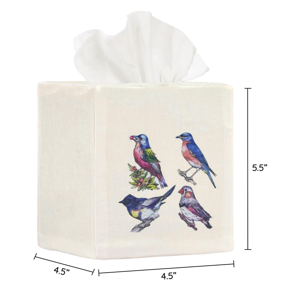 EmbroideryLinen.VN Square Tissue Box Cover Cute Set of 2, Four Birds