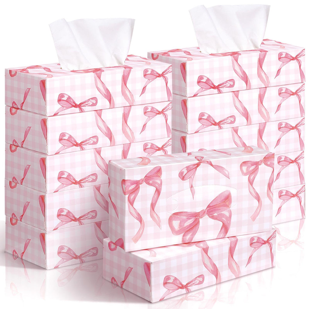 Yinder 12 Pack Facial Tissue Boxe Cube Tissue for Classroom, Pink Bow