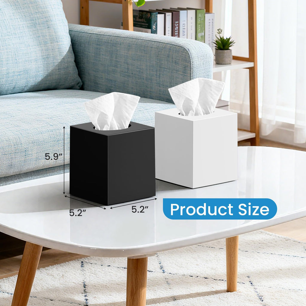 2 Pack Tissue Box Cover, Square Plastic Tissue Holder Non-Slip Base, White