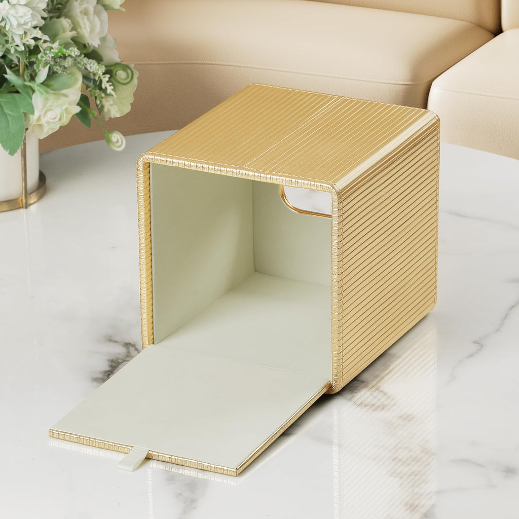 Cretkhp PU Leather Square Tissue Box Cover Tissue Box Holder Cube (Gold)