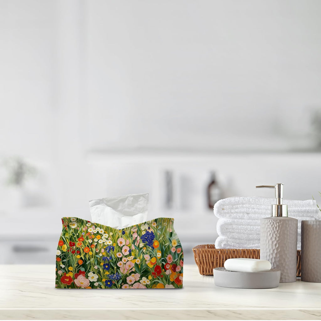 PaJiaNi Green Wildflower Tissue Box Cover Rectangle for Office Desk Decor