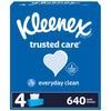 Kleenex Trusted Care Facial Tissues, 4 Flat Boxes, 160 Tissues per Box, 2-Ply (640 Total Tissues)