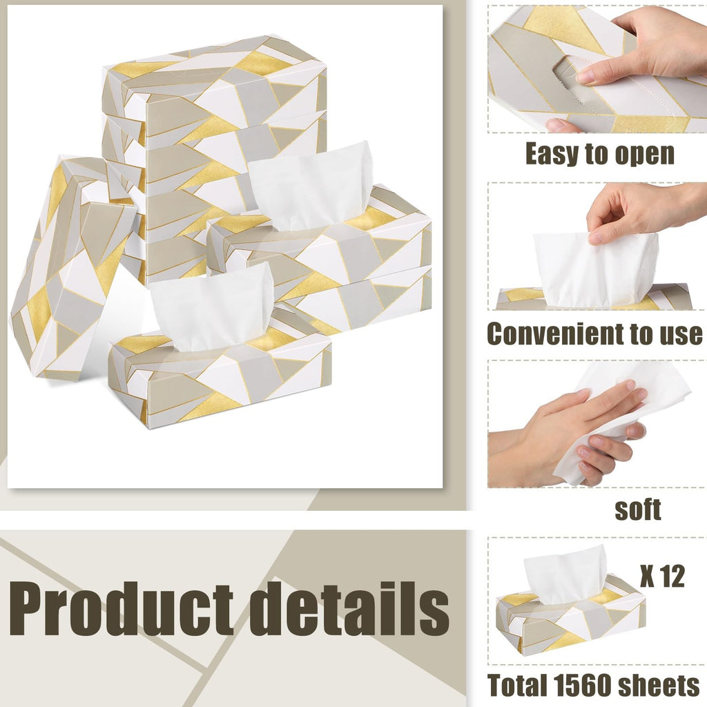 Yinder 12 Pack Facial Tissue Boxe Cube Tissue for Classroom, Modern