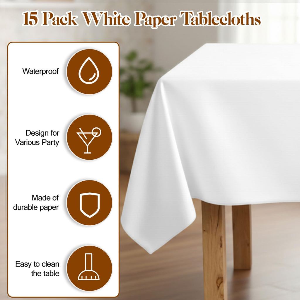 KongTiva 15 Pack White Paper Tablecloths for Rectangle Tables 55 x 108 Inch