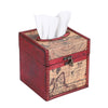Sumnacon Wood Tissue Box Cover Square, Vintage Retro Tissue Holder, Red