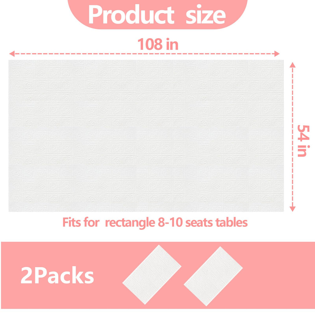 EUVBOKW 2 Pack White Paper Tablecloth for Rectangle Tables