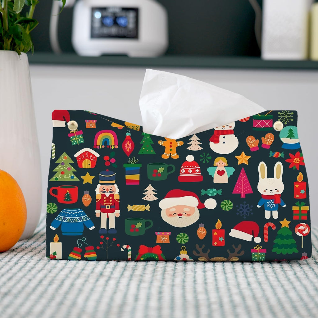 PaJiaNi Black Christmas Tissue Box Cover Rectangle for Winter Holiday Decor