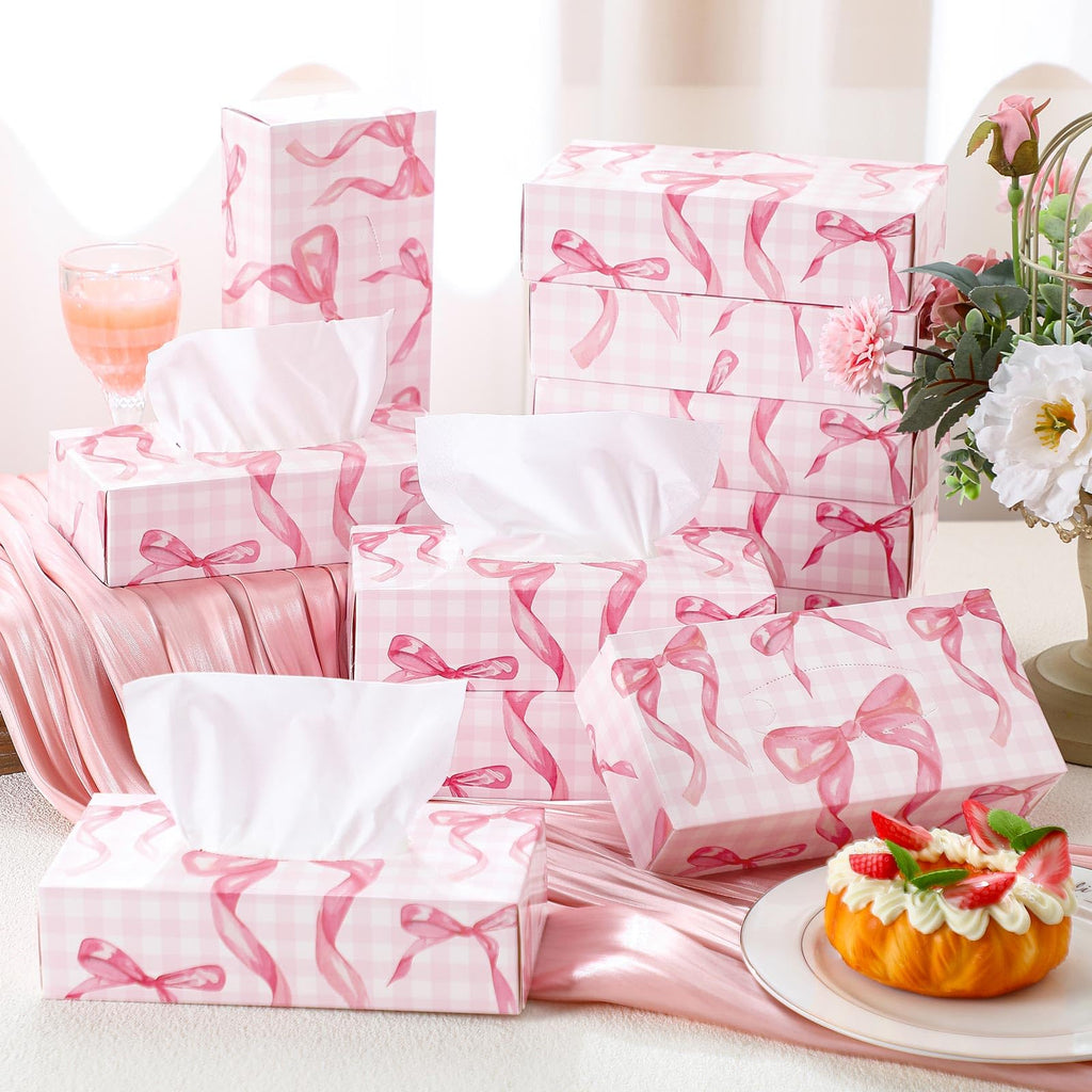 Yinder 12 Pack Facial Tissue Boxe Cube Tissue for Classroom, Pink Bow