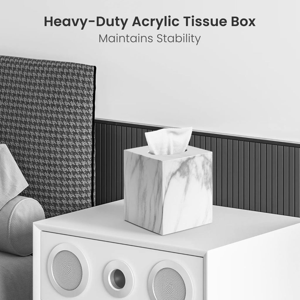 Tissue Box Cover, Plastic Tissue Holder with Non-Slip Base, Marble-Look