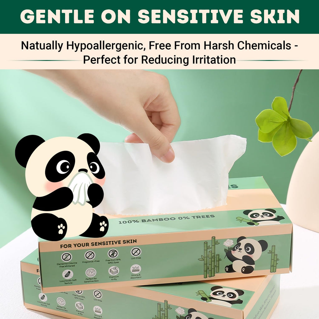 MOTHER EARTH Bamboo Facial Tissues 4 Ply, Lint Free Flat Box Tissue, Hypoallergenic, Unscented, Tree Free, Septic Safe, Gentle for Sensitive Skin, 360 Count (60 Sheets x 6 Boxes)