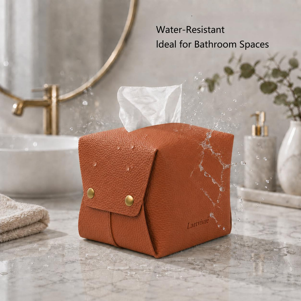 Lartvivré Grained Faux Leather Tissue Box Cover Square, Brown