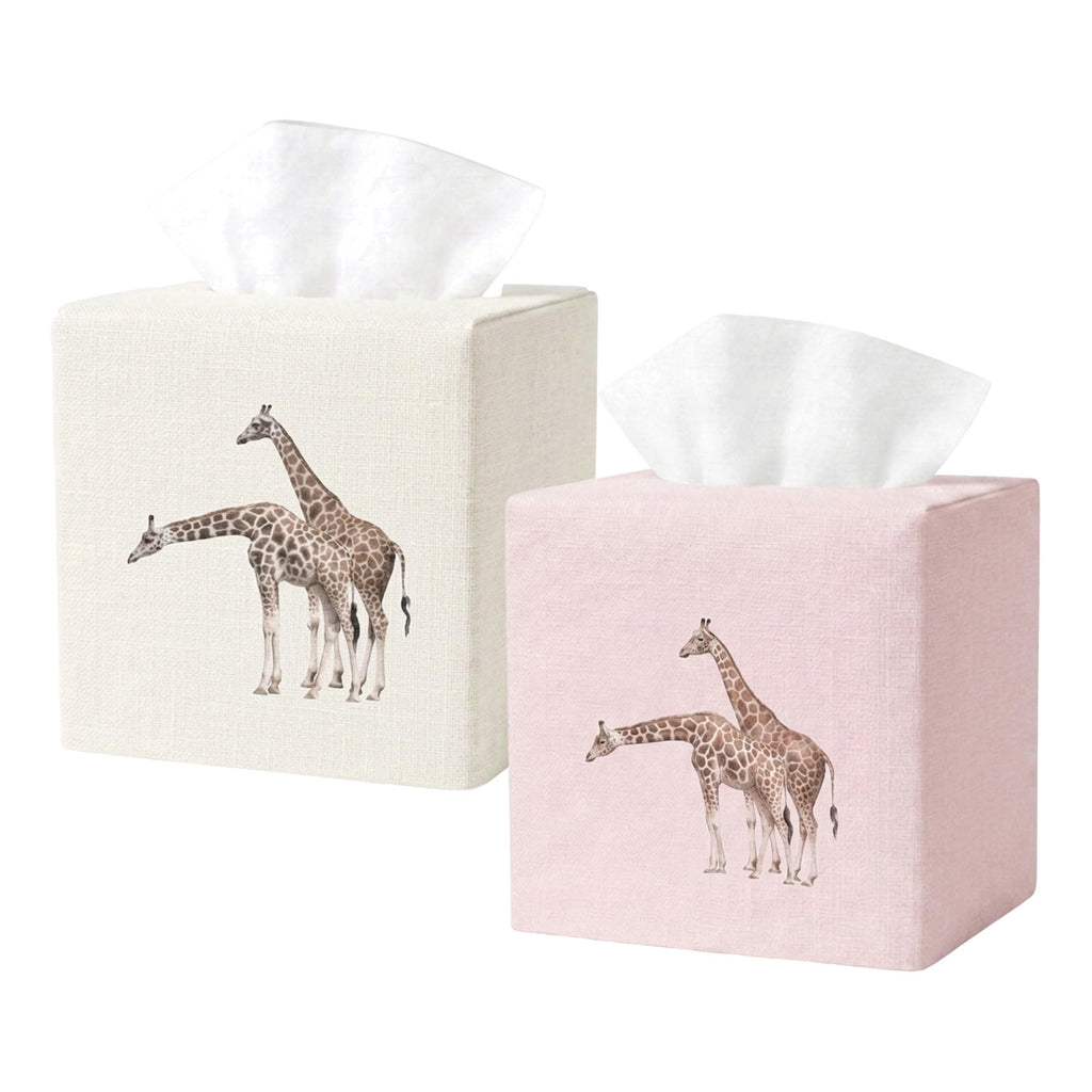 EmbroideryLinen.VN Square Tissue Box Cover Cute Set of 2, Giraffe