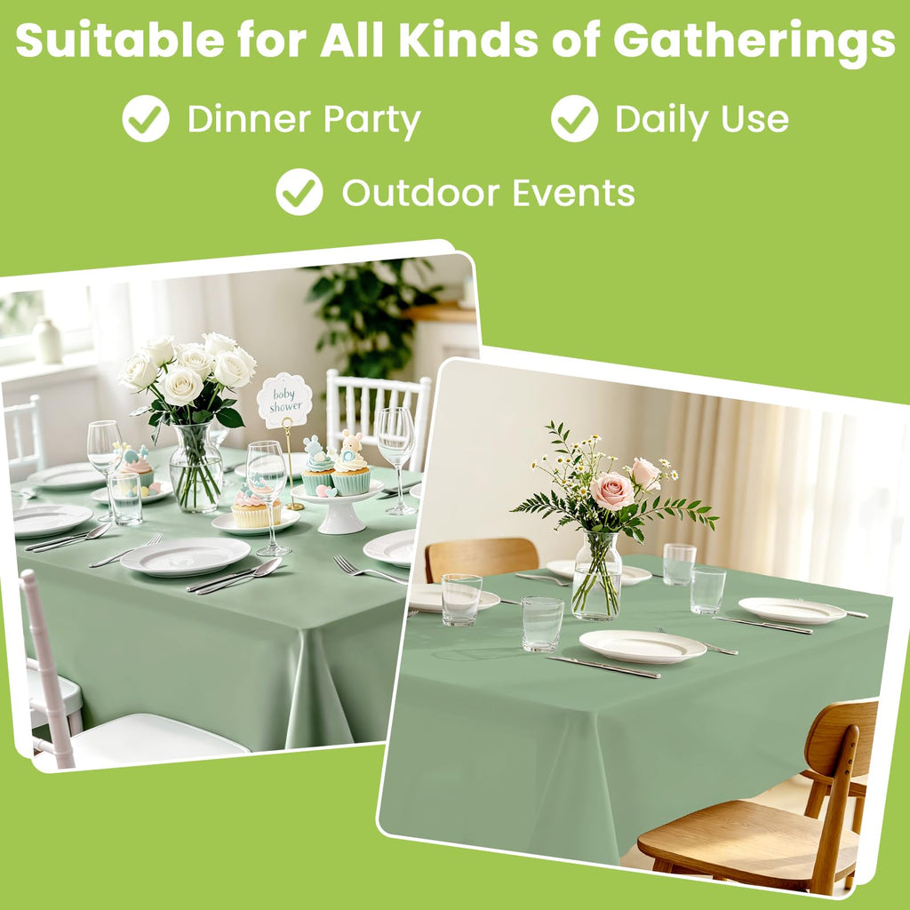 Mulbozy 2 Pcs Sage Green Plastic Table Cloth Disposable, 54 ×108 Inches