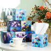 Fourluoo 12 Pack Purple Flowers Facial Tissues Cube Boxes 600 Sheets 3 Ply