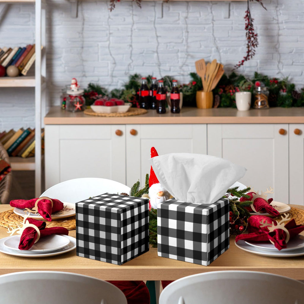 Fourluoo 12 Pack Christmas Black White Plaid Facial Tissues Cube Boxes 600 Sheets 3 Ply Small Square Tissues Bulk for Xmas Car Bedroom Supplies