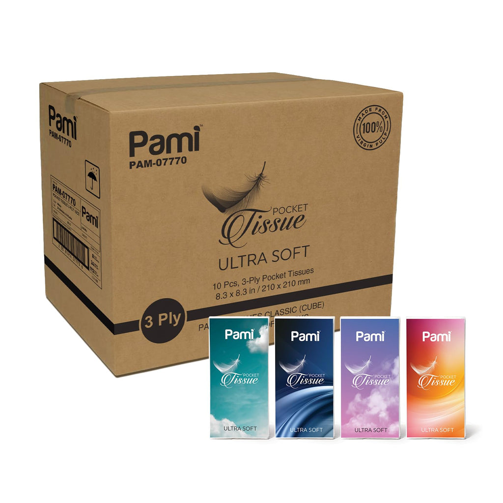 PAMI Ultra-Soft 3-Ply Pocket Tissues,Portable Travel Size,24 Packs of 80