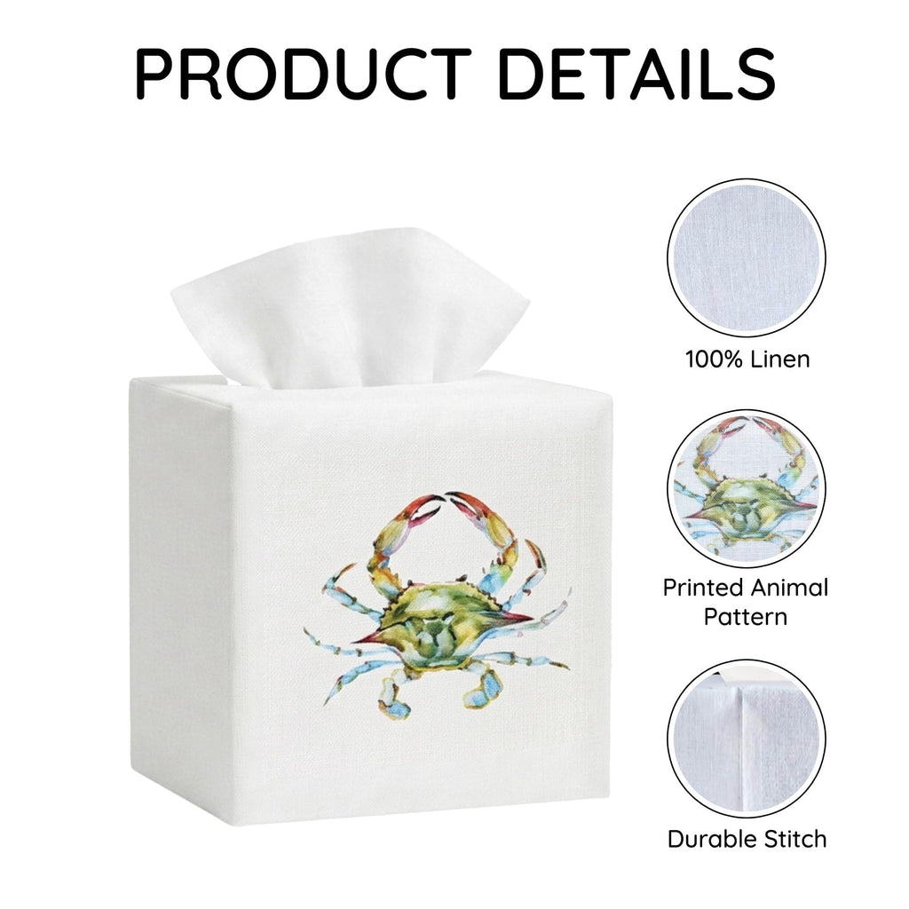 EmbroideryLinen.VN Square Tissue Box Cover Cute Set of 2, Blue & Green Crab