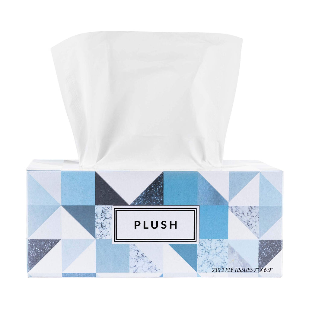 Plush Facial Tissues 230 Per Box Size 7" X 6.9" 2 Ply,Soft, Smooth, Great for Bathroom, Office, Store, School,Home, Kitchen, Or in Your Car & in Every Room (Family pack Pack of 24, 5520 Tissues total)
