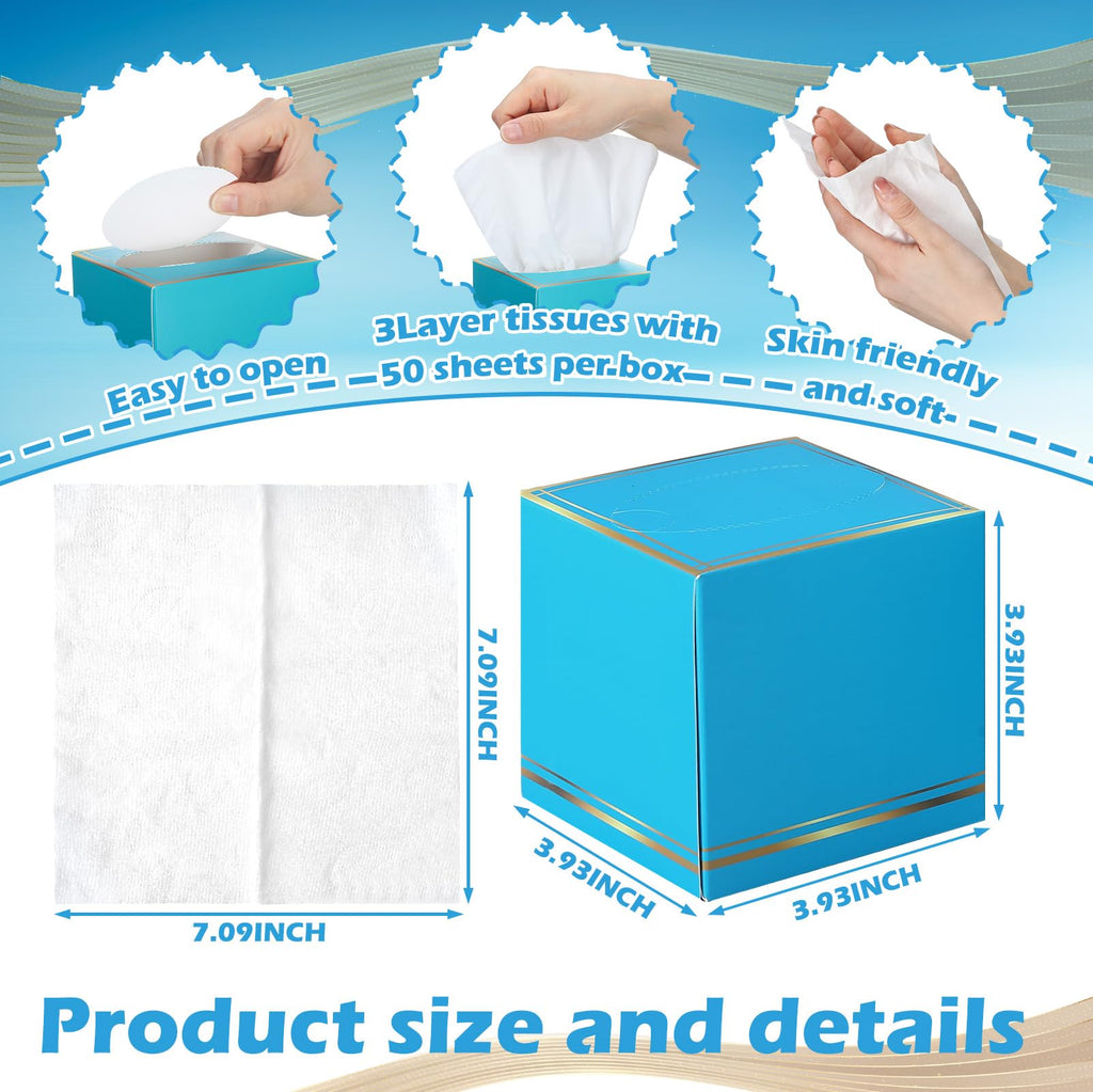 Fourluoo 12 Pack Facial Tissues Cube Boxes Face Box 600 Sheets 3 Ply Soft Paper Square Tissues Bulk for Car Pocket Toilet Household Bedroom Family(Ocean Color)