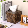 Natural Marble Square Tissue Box Cover,Stone Modern Decorative Sturdy Napkin Box Holder Case,Facial Paper Organizer for Bathroom Vanity Toilet Countertop,Kitchen (1, Dark Brown, 5.71 * 5.71 * 5.51)
