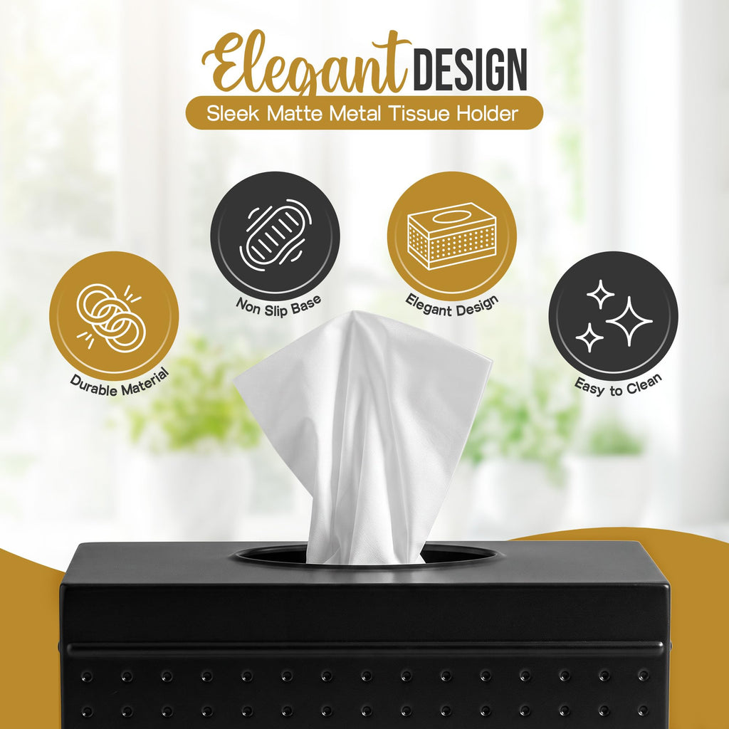 LUXMODE Handmade Metal Matte Black Tissue Box Cover Rectangle – 9x5.1x3.9 Inch – Open Bottom - Modern Tissue Box Holder for Bathroom, Living Room, Bedroom & Office Décor